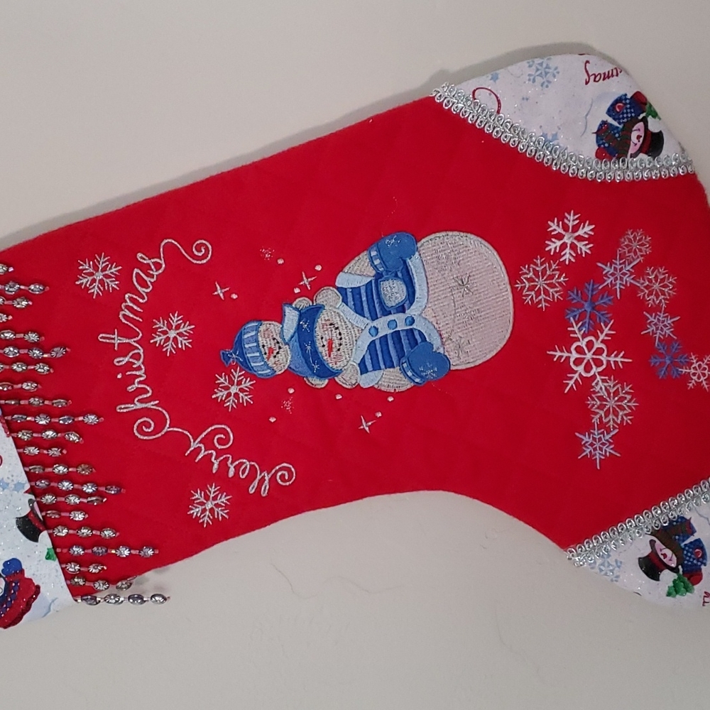 Homemade embroidered Christmas stocking